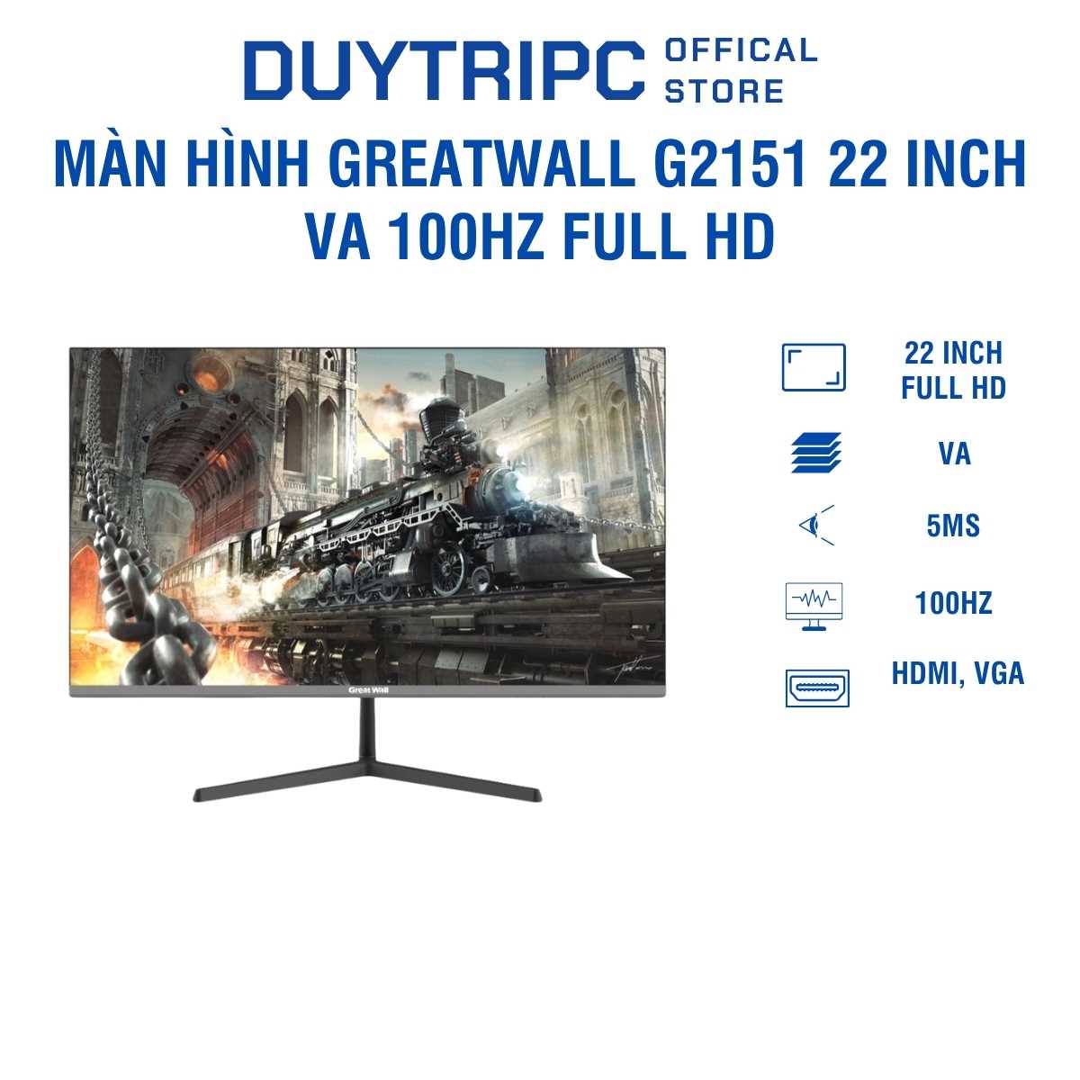 Màn Hình GreatWall G2151 22 Inch VA 100Hz Full HD – Thiết Kế Đen Phẳng, Giá Rẻ